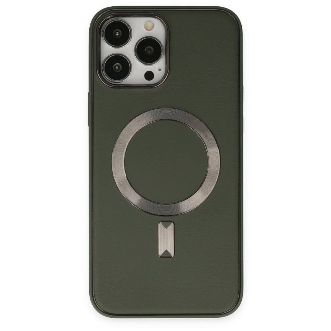 Apple iPhone 13 Pro Max Kılıf Coco Deri Magneticsafe Silikon - Haki Yeşil