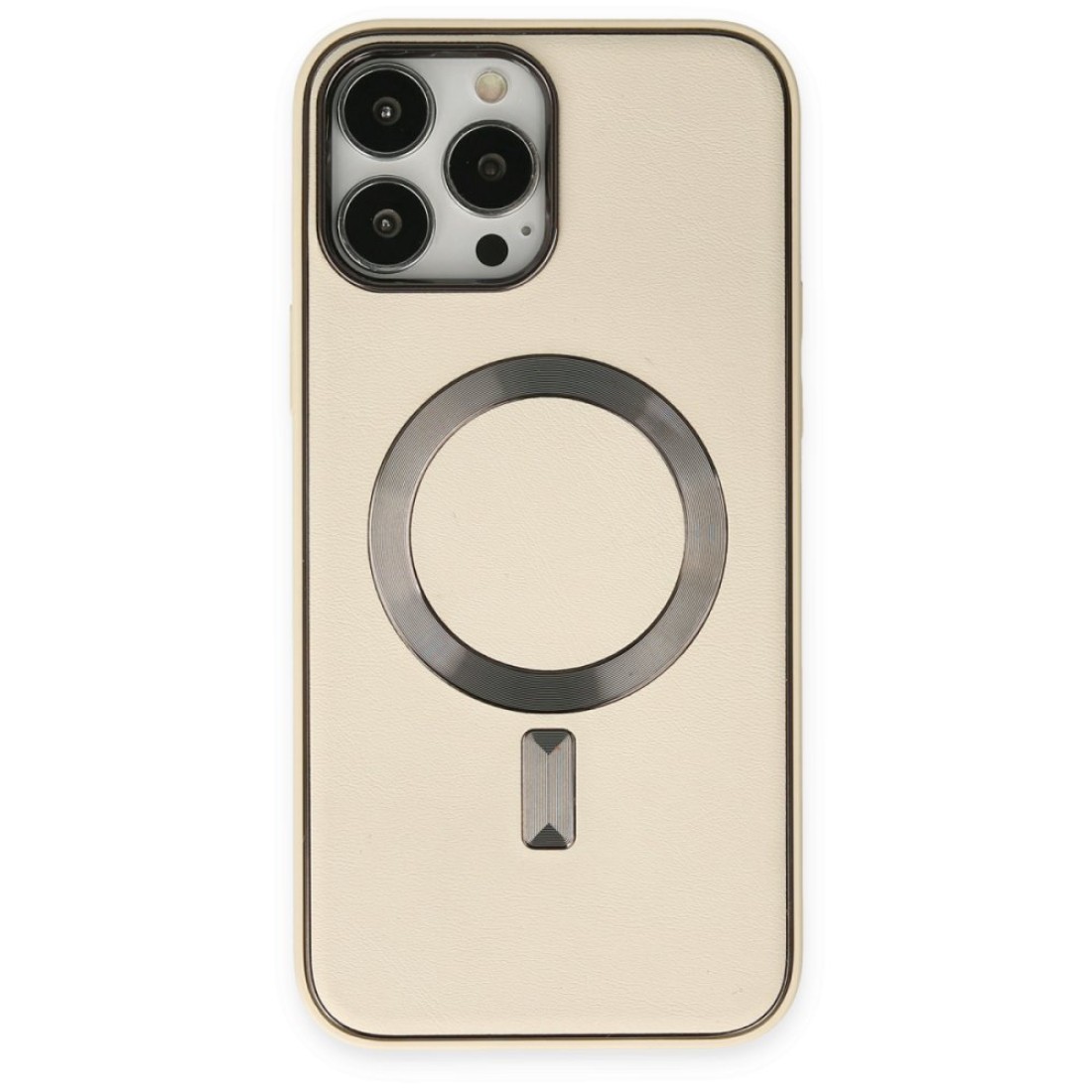 Apple iPhone 13 Pro Max Kılıf Coco Deri Magneticsafe Silikon - Krem