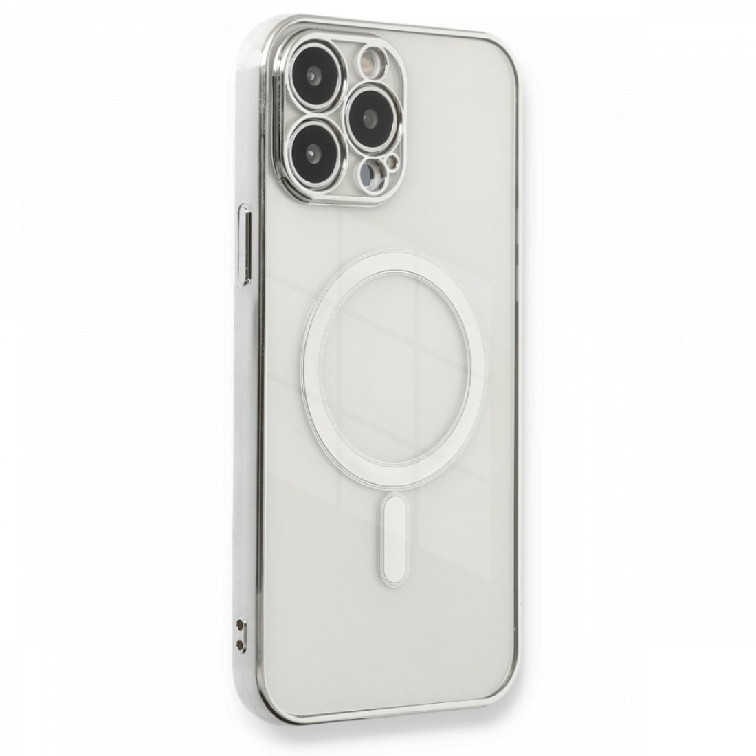 Apple iPhone 13 Pro Max Kılıf Magneticsafe Lazer Silikon - Gümüş