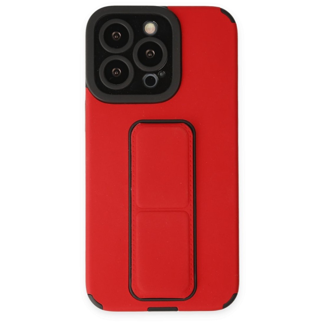 Apple iPhone 13 Pro Max Kılıf Mega Standlı Silikon - Kırmızı