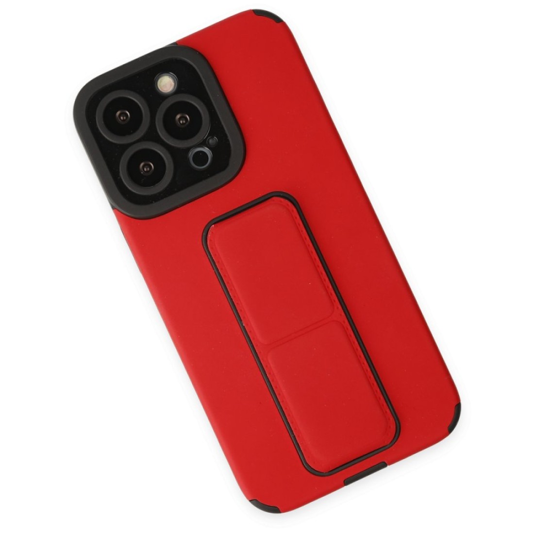 Apple iPhone 13 Pro Max Kılıf Mega Standlı Silikon - Kırmızı