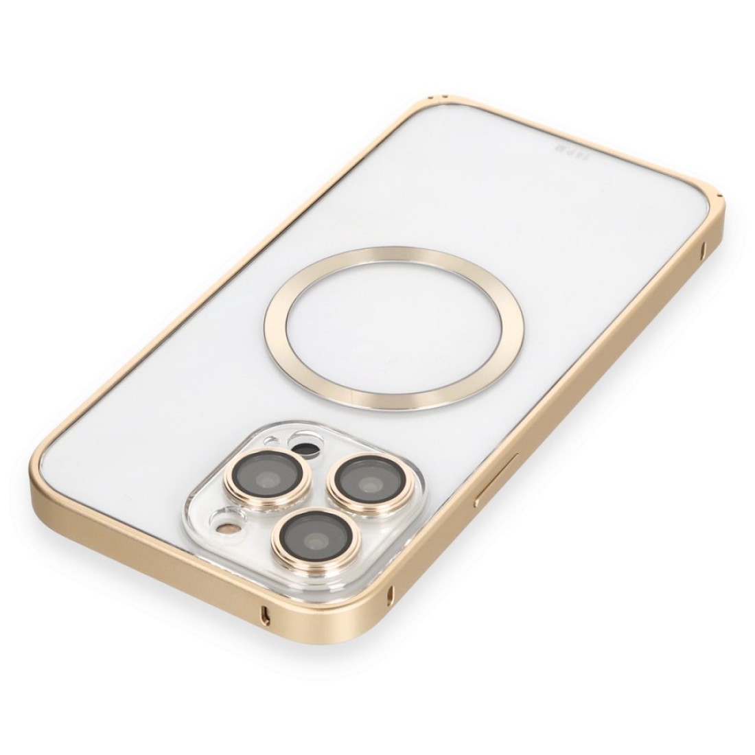 Apple iPhone 13 Pro Max Kılıf Metal Bumper Magneticsafe Kapak - Gold