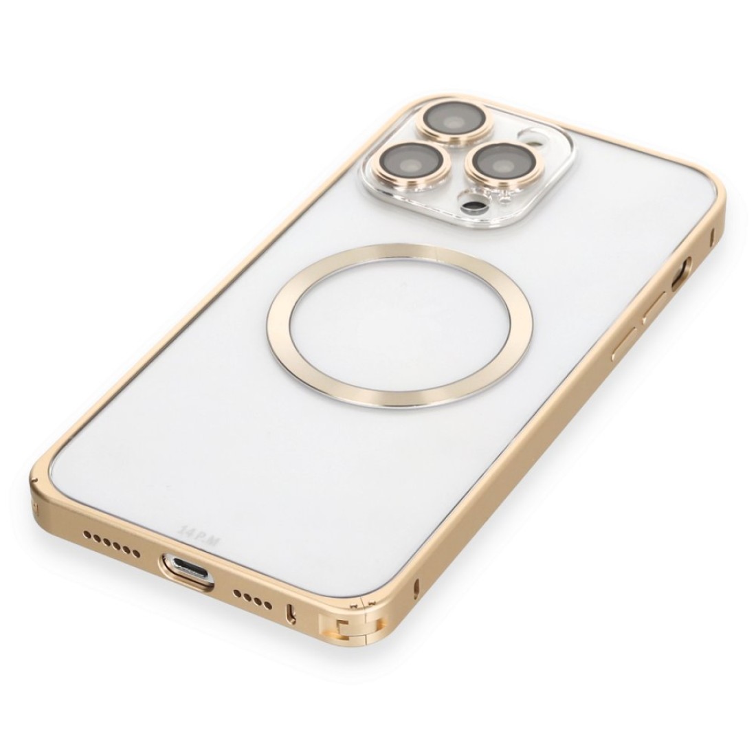 Apple iPhone 13 Pro Max Kılıf Metal Bumper Magneticsafe Kapak - Gold