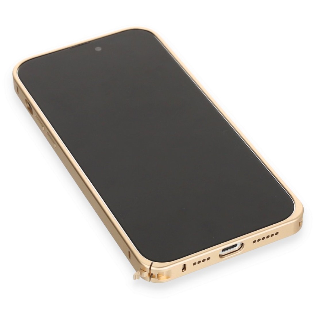 Apple iPhone 13 Pro Max Kılıf Metal Bumper Magneticsafe Kapak - Gold