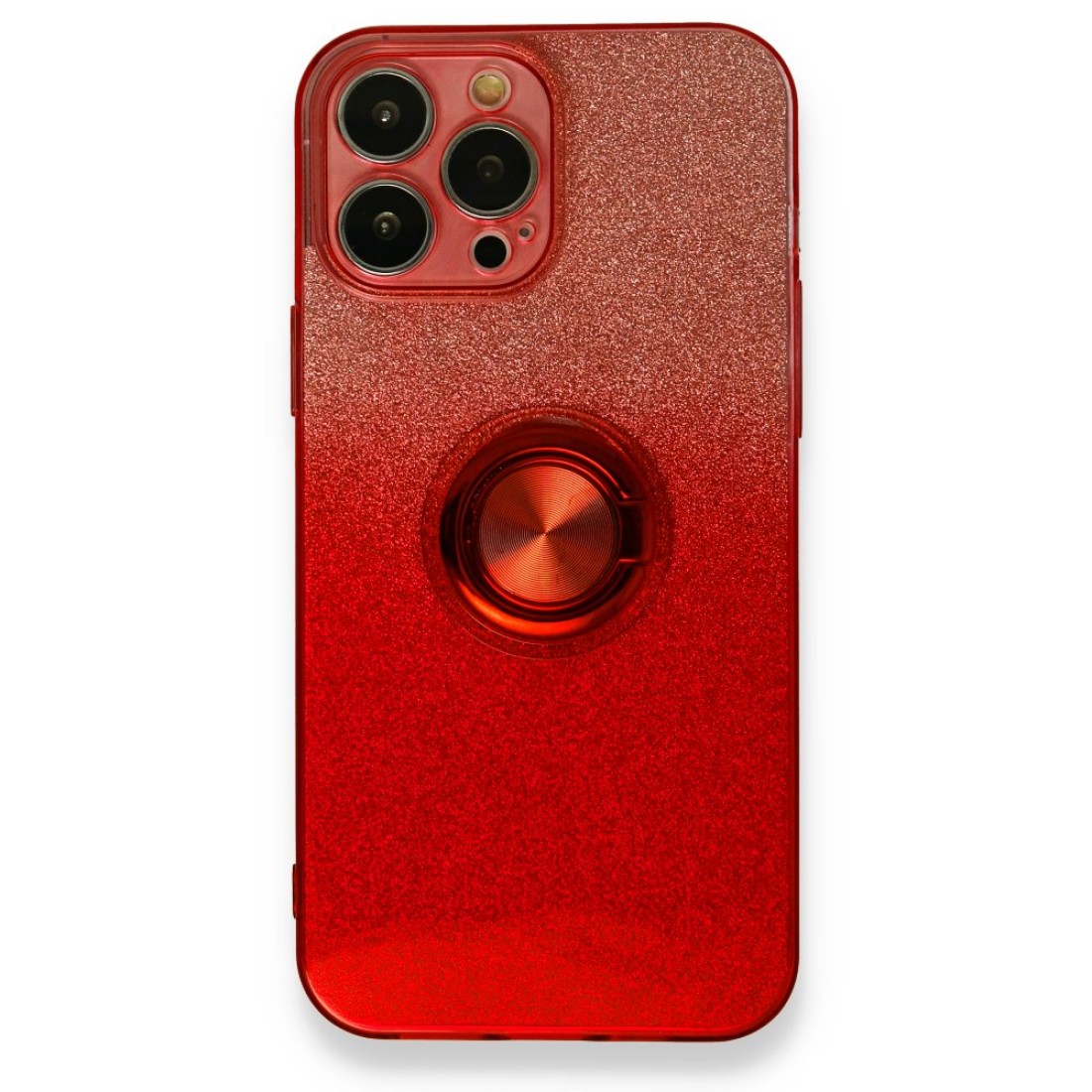Apple iPhone 13 Pro Max Kılıf Simli Yüzüklü Silikon - Kırmızı