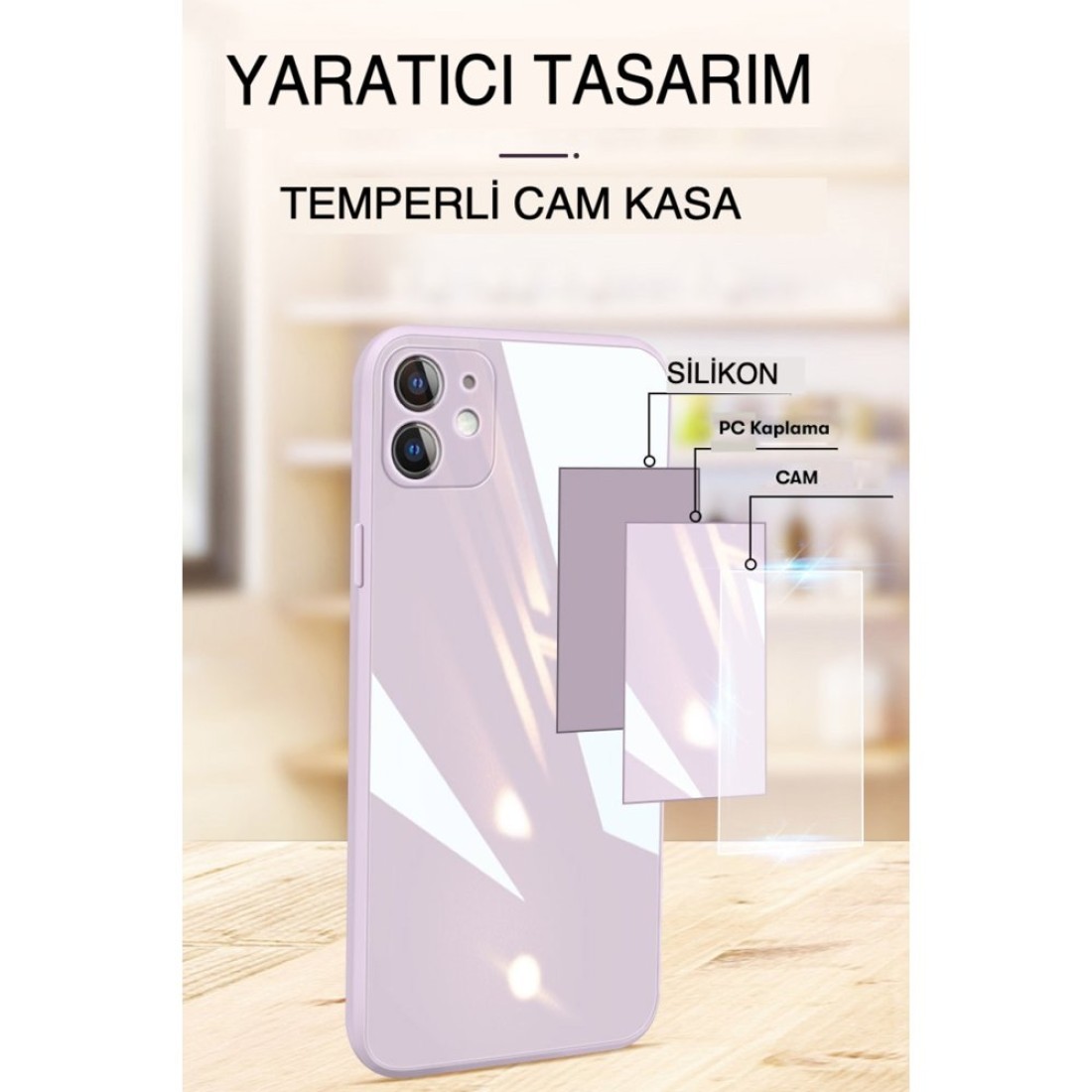 Apple iPhone 14 Kılıf Glass Kapak - Lacivert