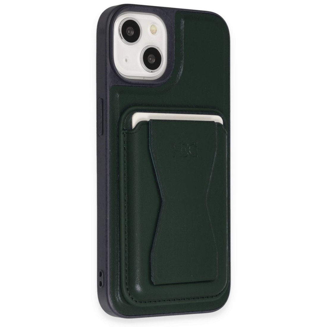 Apple iPhone 14 Kılıf HD Deri Luxury Magnet Kartvizitli Kapak - Koyu Yeşil