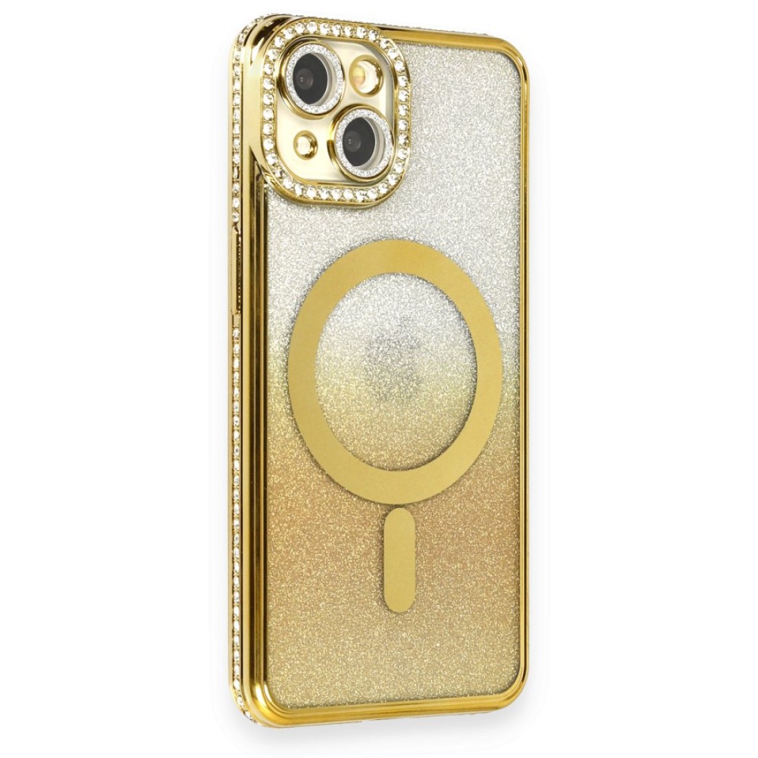 Apple iPhone 14 Kılıf Joke Simli Magneticsafe Kılıf - Gold