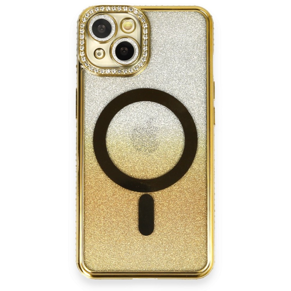 Apple iPhone 14 Kılıf Joke Simli Magneticsafe Kılıf - Gold