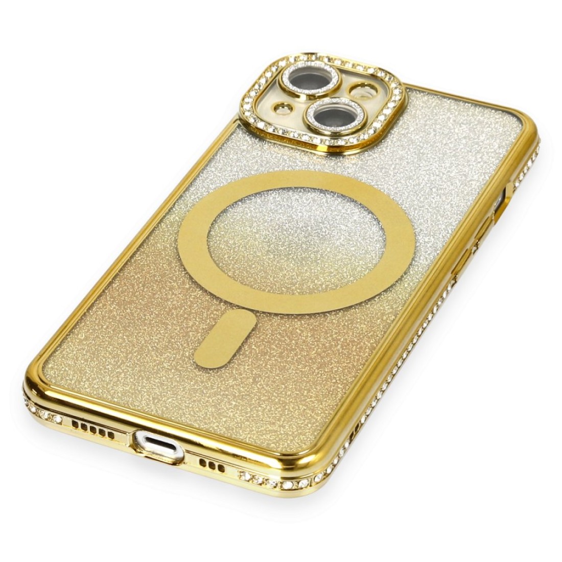 Apple iPhone 14 Kılıf Joke Simli Magneticsafe Kılıf - Gold