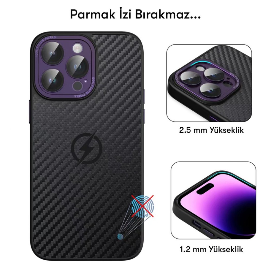 Apple iPhone 14 Pro Kılıf Harbon Magneticsafe Karbon Kapak - Derin Mor