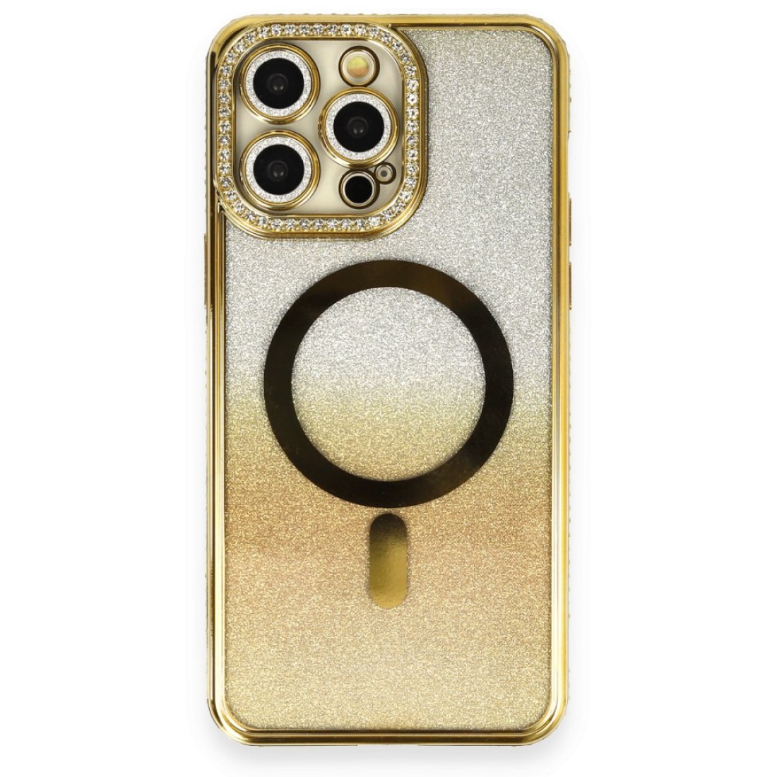 Apple iPhone 14 Pro Kılıf Joke Simli Magneticsafe Kılıf - Gold