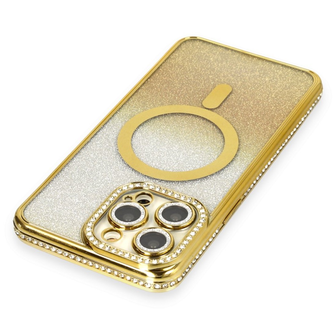 Apple iPhone 14 Pro Kılıf Joke Simli Magneticsafe Kılıf - Gold