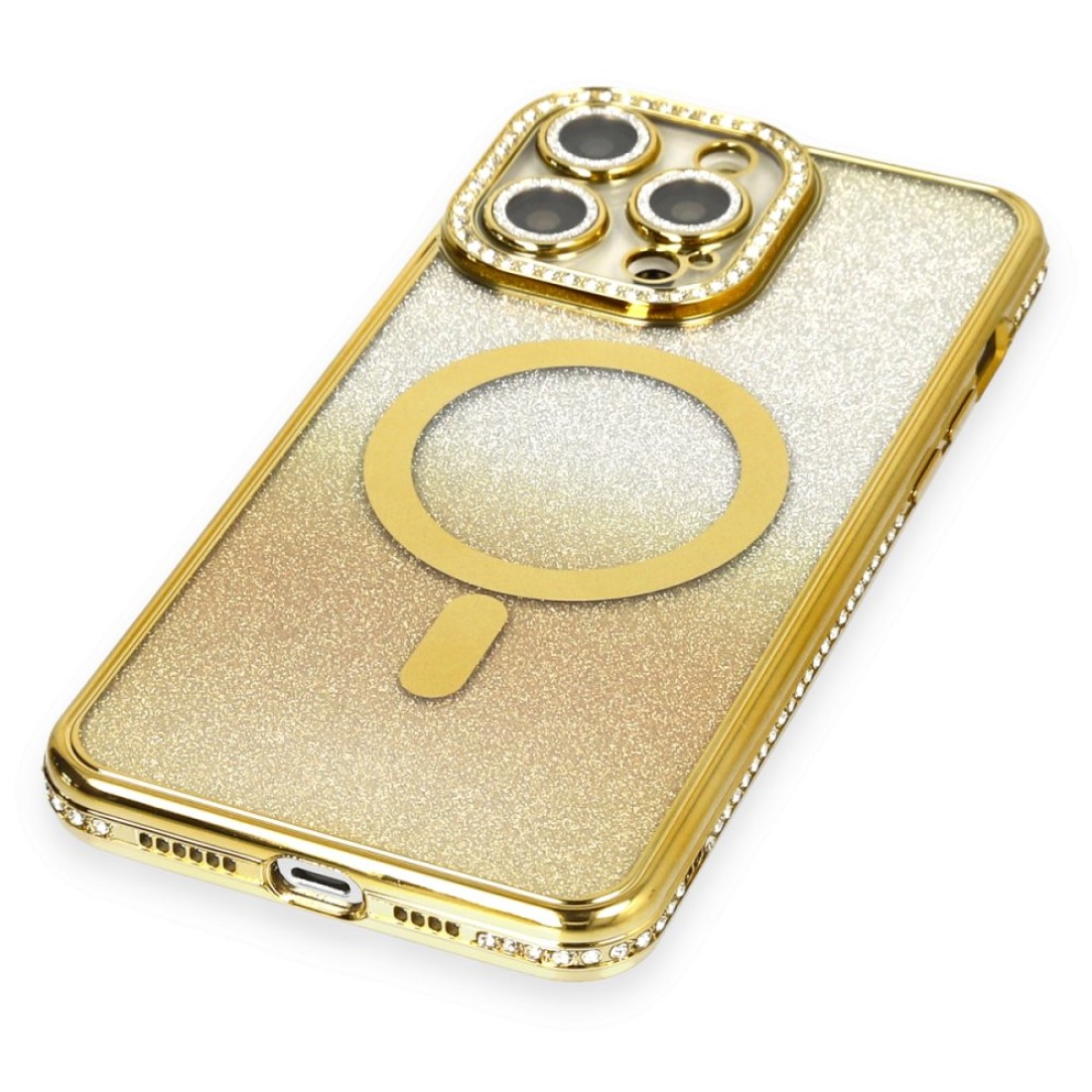 Apple iPhone 14 Pro Kılıf Joke Simli Magneticsafe Kılıf - Gold