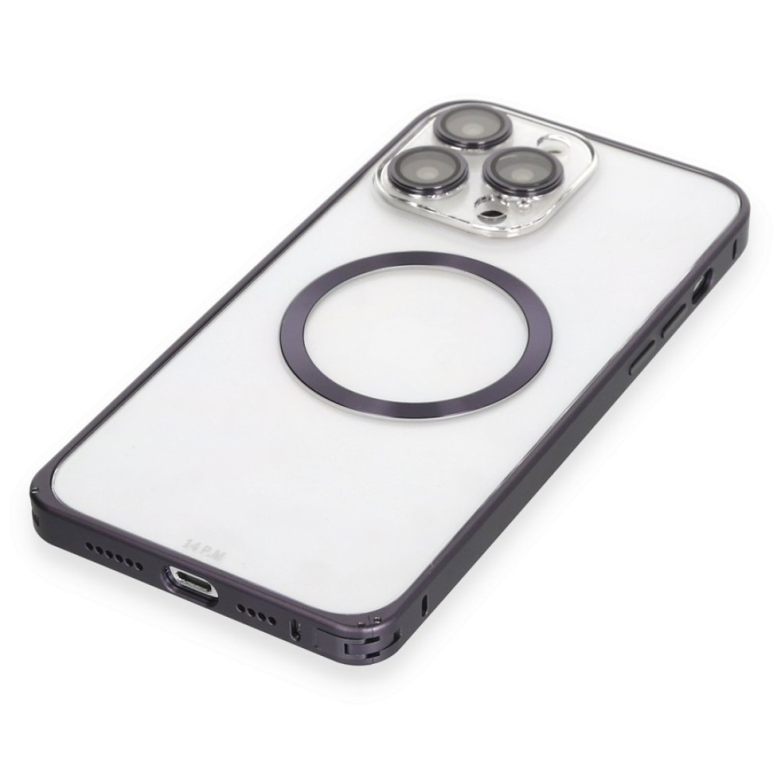 Apple iPhone 14 Pro Kılıf Metal Bumper Magneticsafe Kapak - Derin Mor