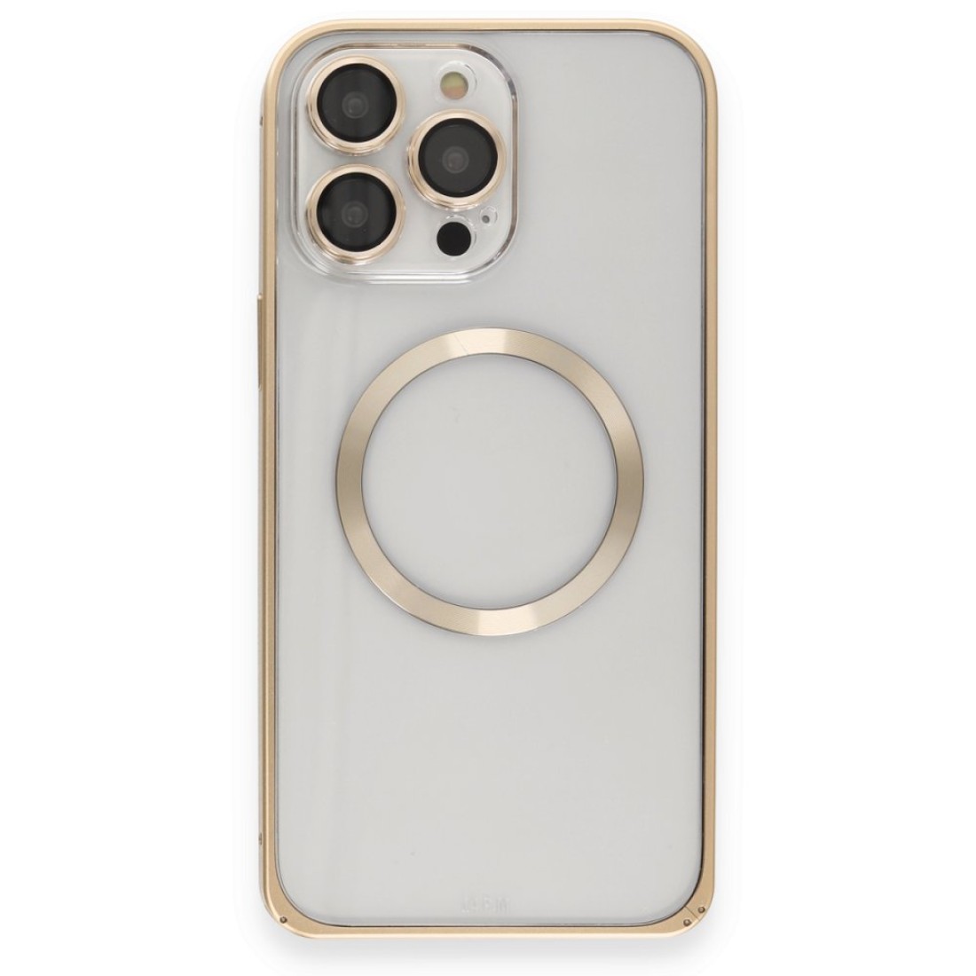 Apple iPhone 14 Pro Kılıf Metal Bumper Magneticsafe Kapak - Gold