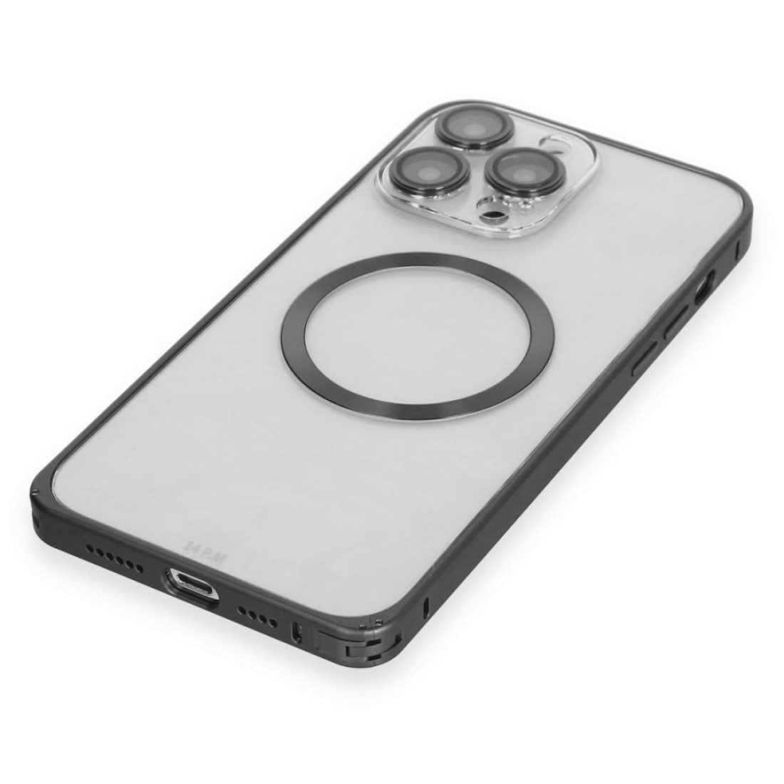 Apple iPhone 14 Pro Kılıf Metal Bumper Magneticsafe Kapak - Siyah