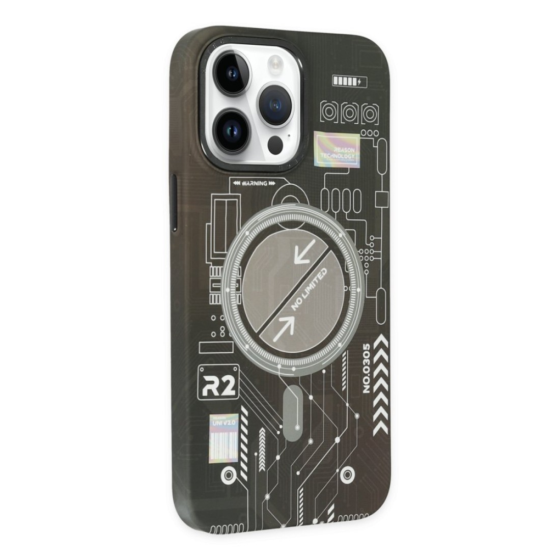 Apple iPhone 14 Pro Max Kılıf Fosforlu Metal Slim Magneticsafe Kapak - Siyah