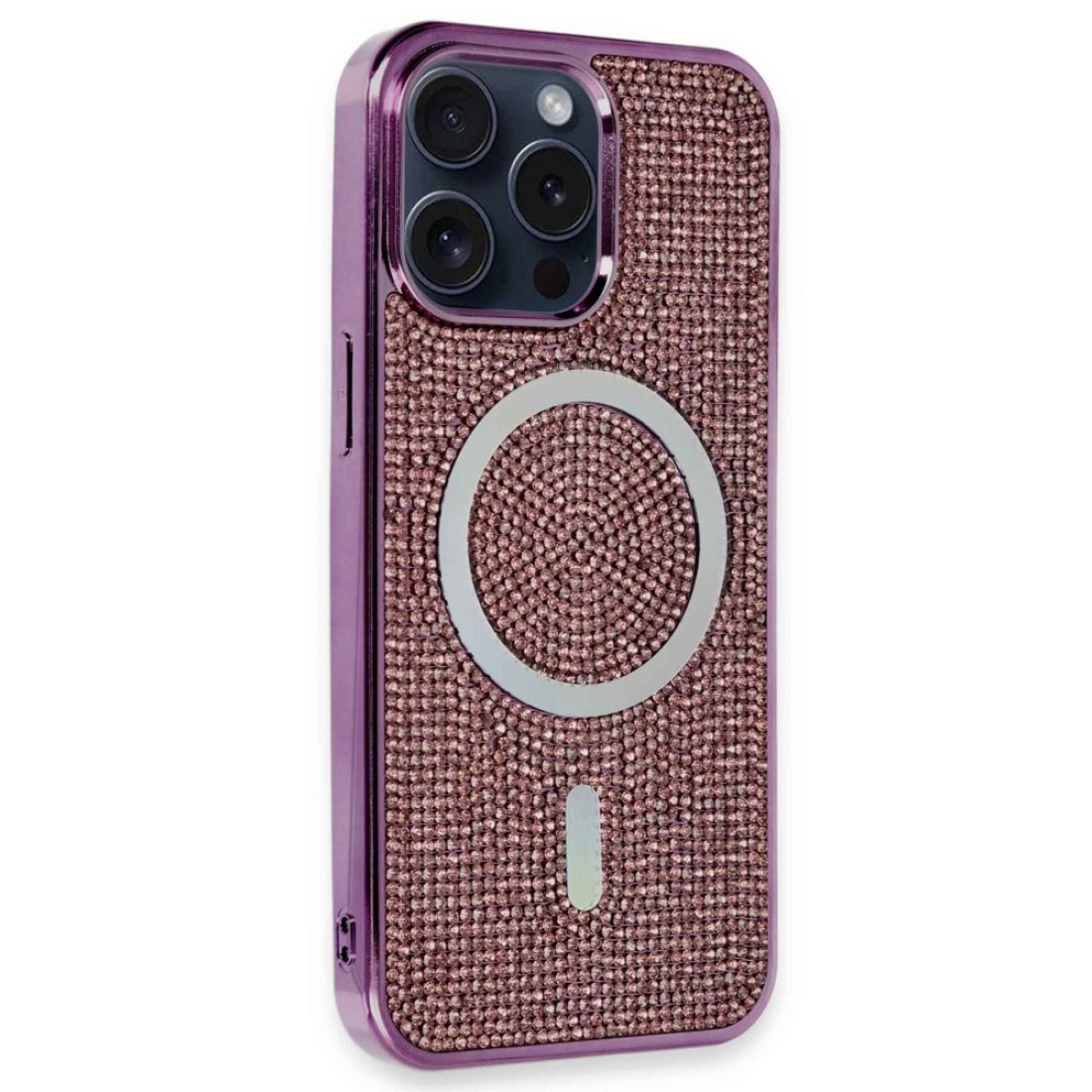 iPhone 15 Pro Max Kılıf Diamond Magsafe Kapak - Pembe