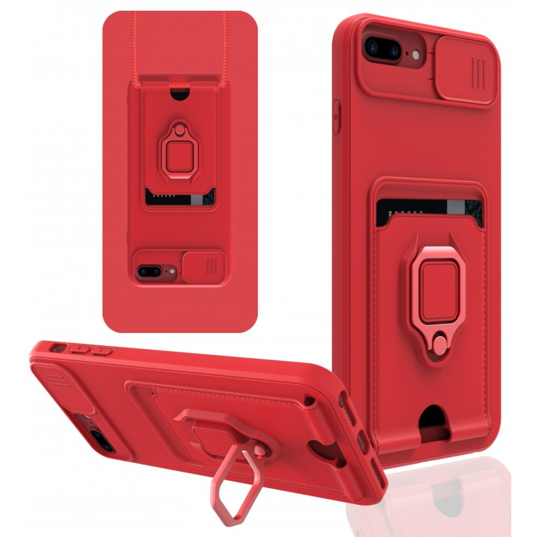 Apple iPhone 6 Plus Kılıf Zuma Kartvizitli Yüzüklü Silikon - Kırmızı