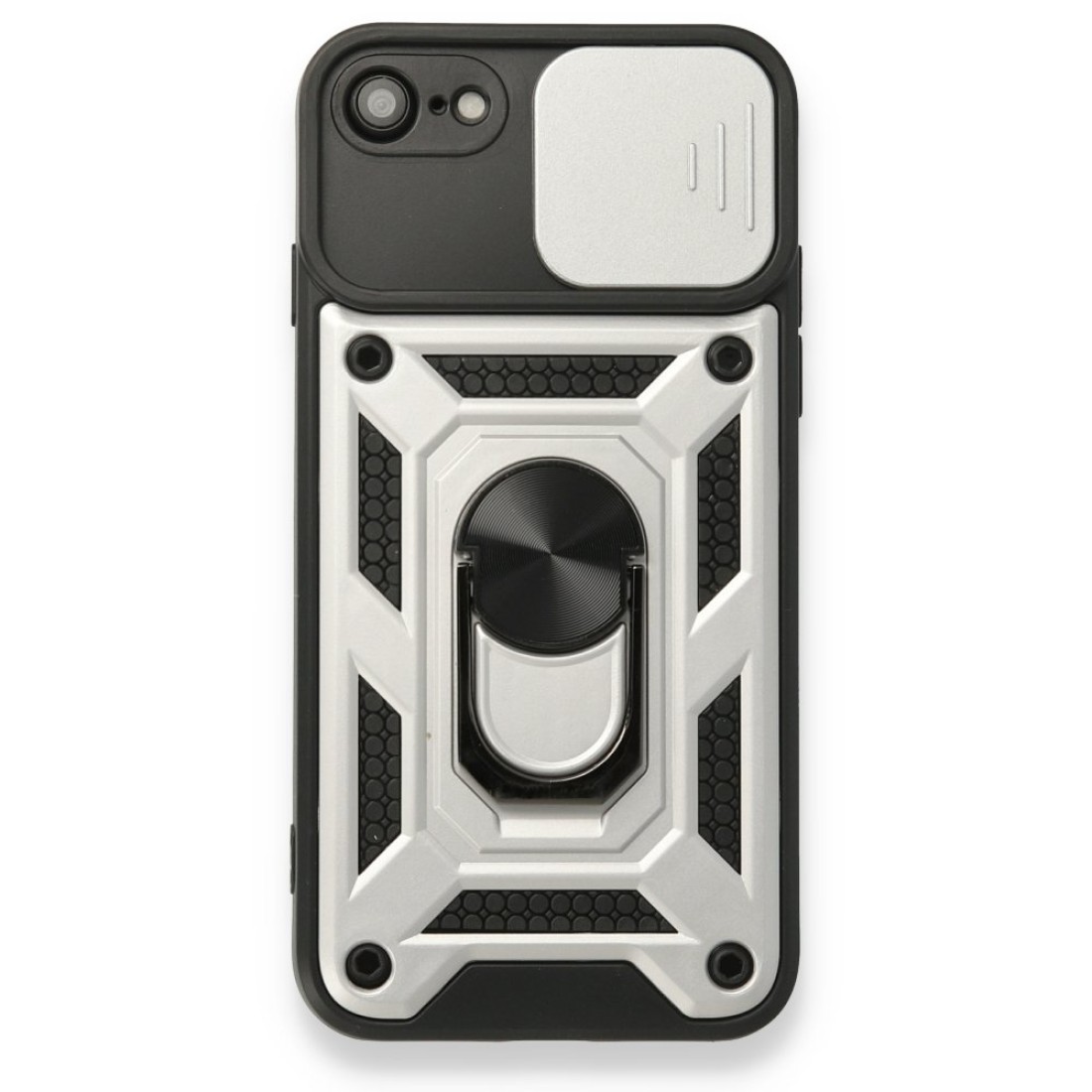 Apple iPhone 7 Kılıf Pars Lens Yüzüklü Silikon - Gümüş
