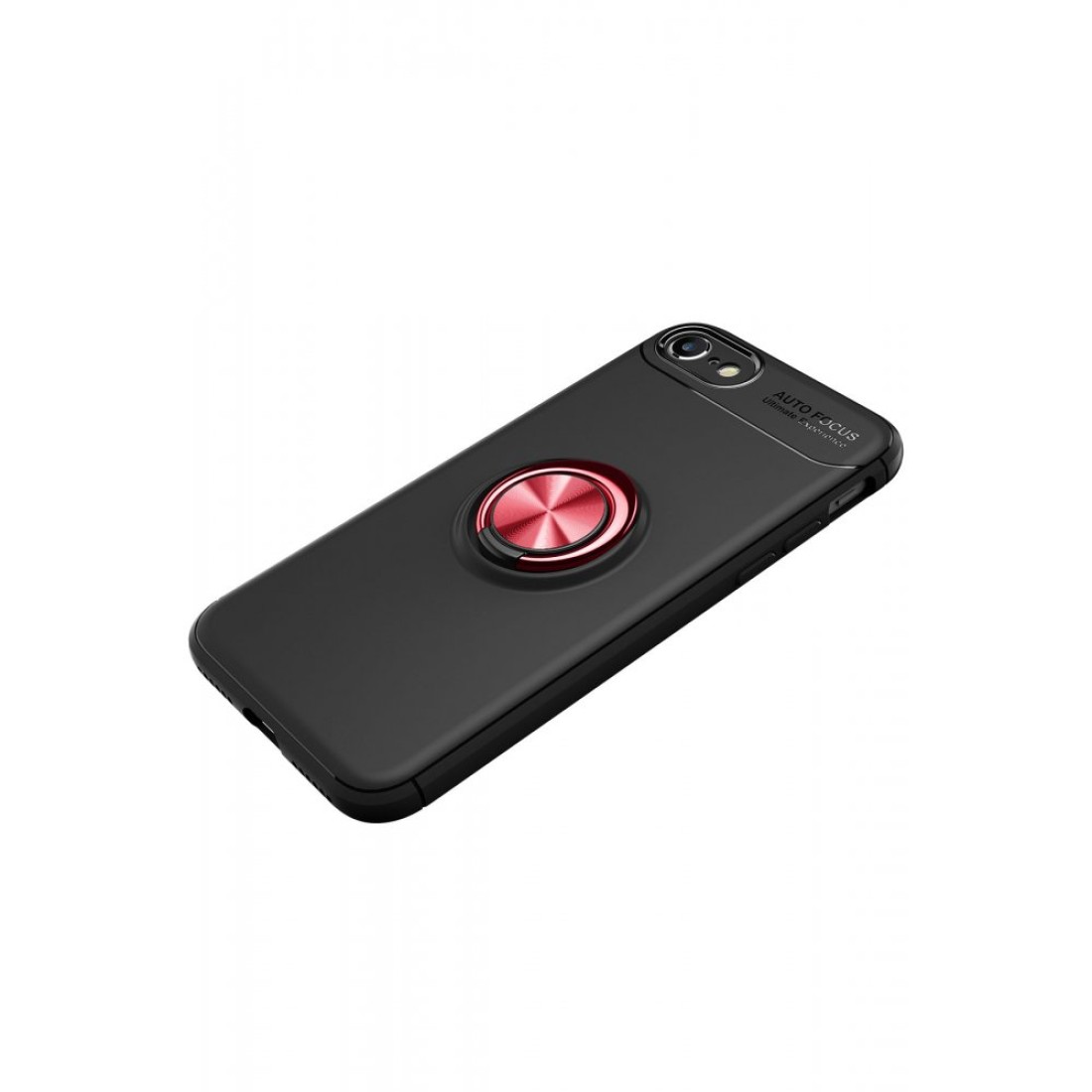 Apple iPhone 7 Kılıf Range Yüzüklü Silikon - Siyah-Kırmızı