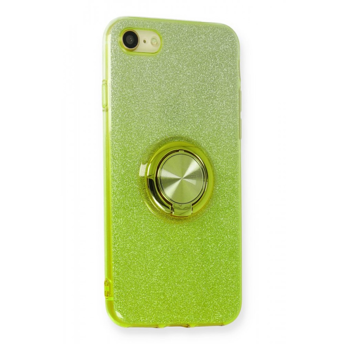 Apple iPhone 7 Kılıf Simli Yüzüklü Silikon - Yeşil