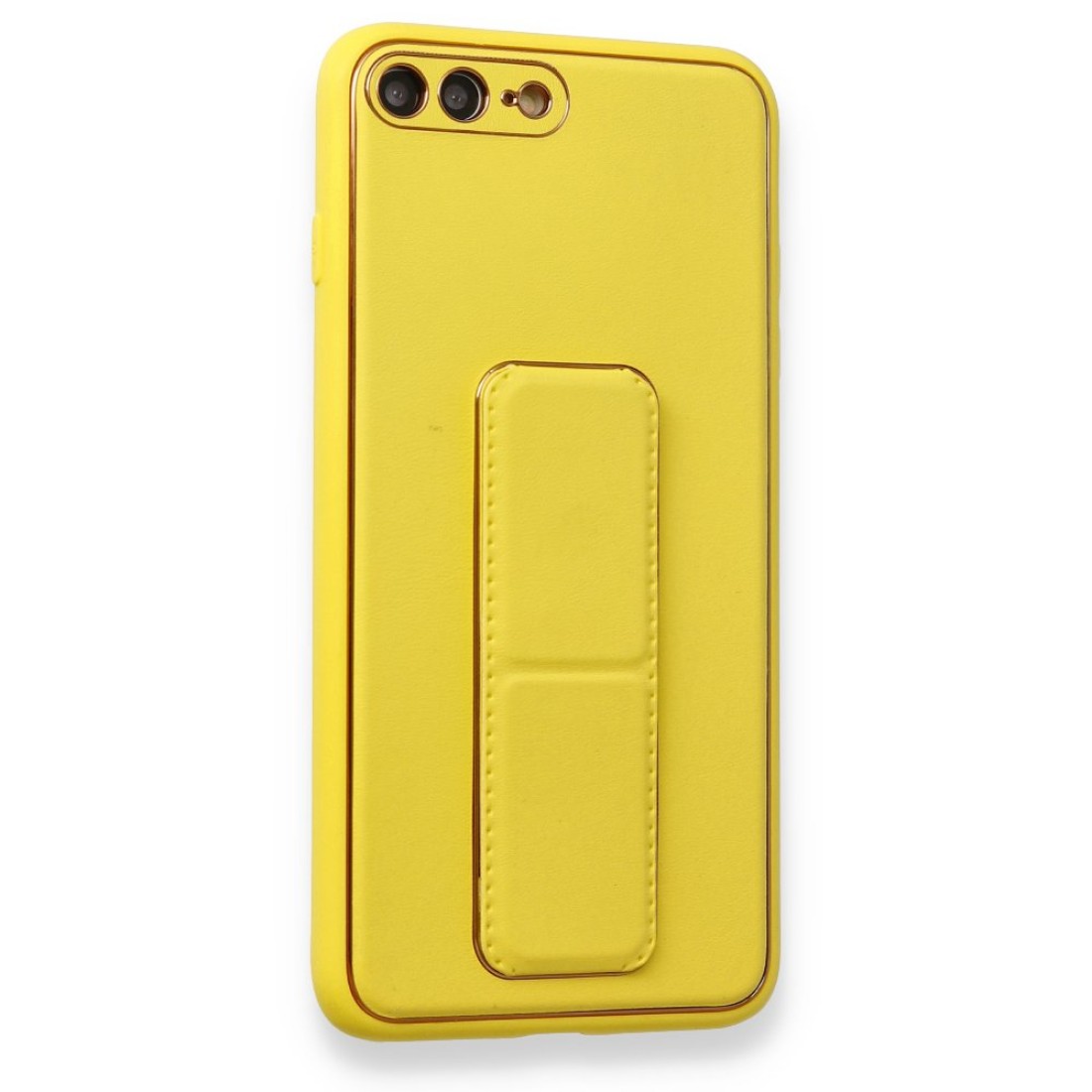 Apple iPhone 8 Plus Kılıf Coco Deri Standlı Kapak - Sarı