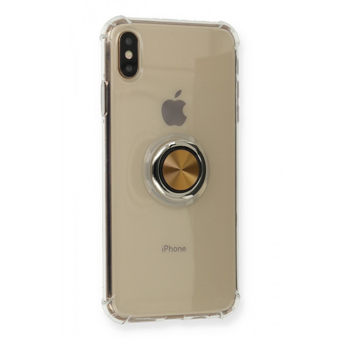 Apple iPhone X Kılıf Gros Yüzüklü Silikon - Gold