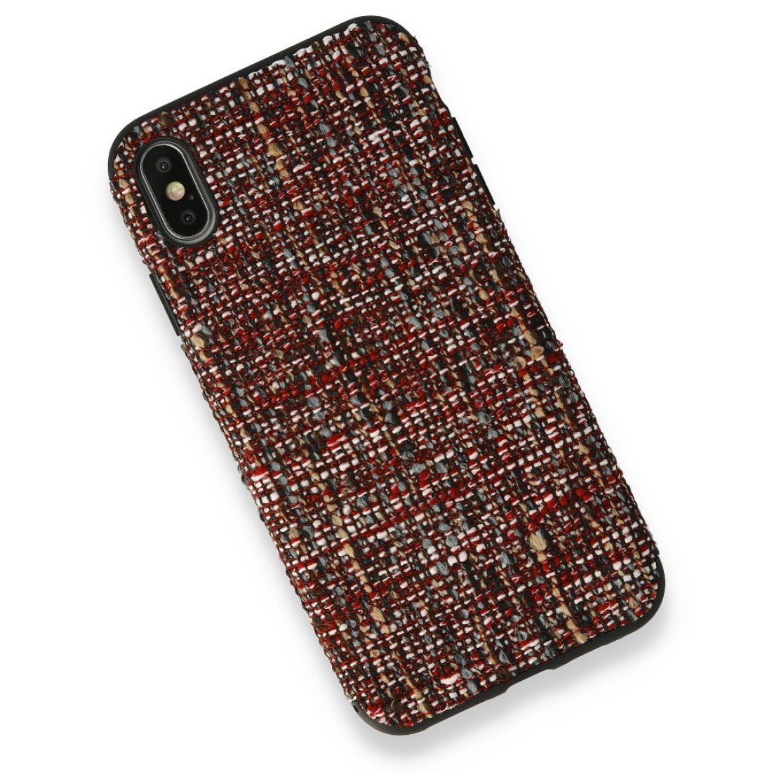 Apple iPhone X Kılıf Ottoman Kumaş Silikon - Bordo