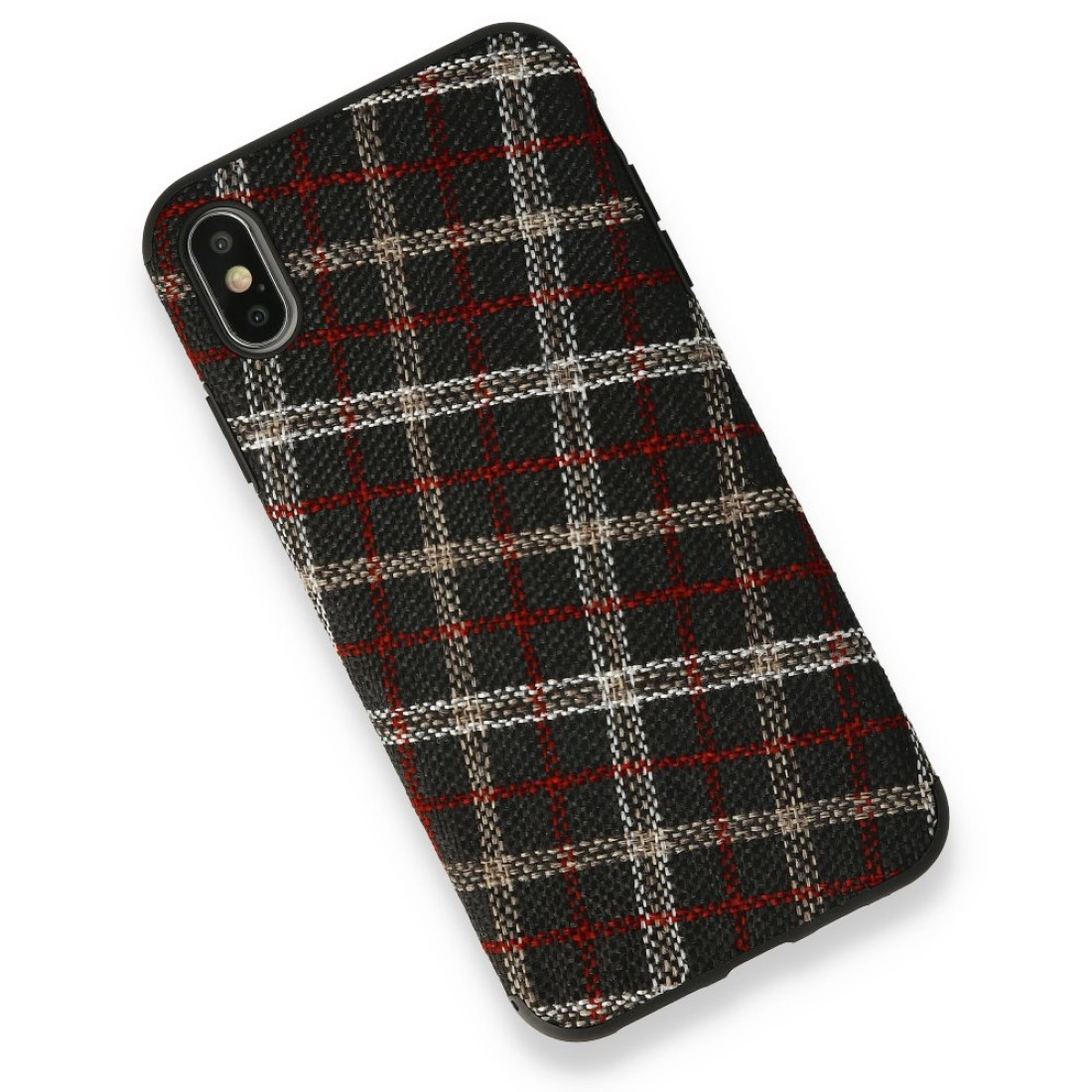 iPhone X Kılıf Ottoman Kumaş Silikon - Ekose