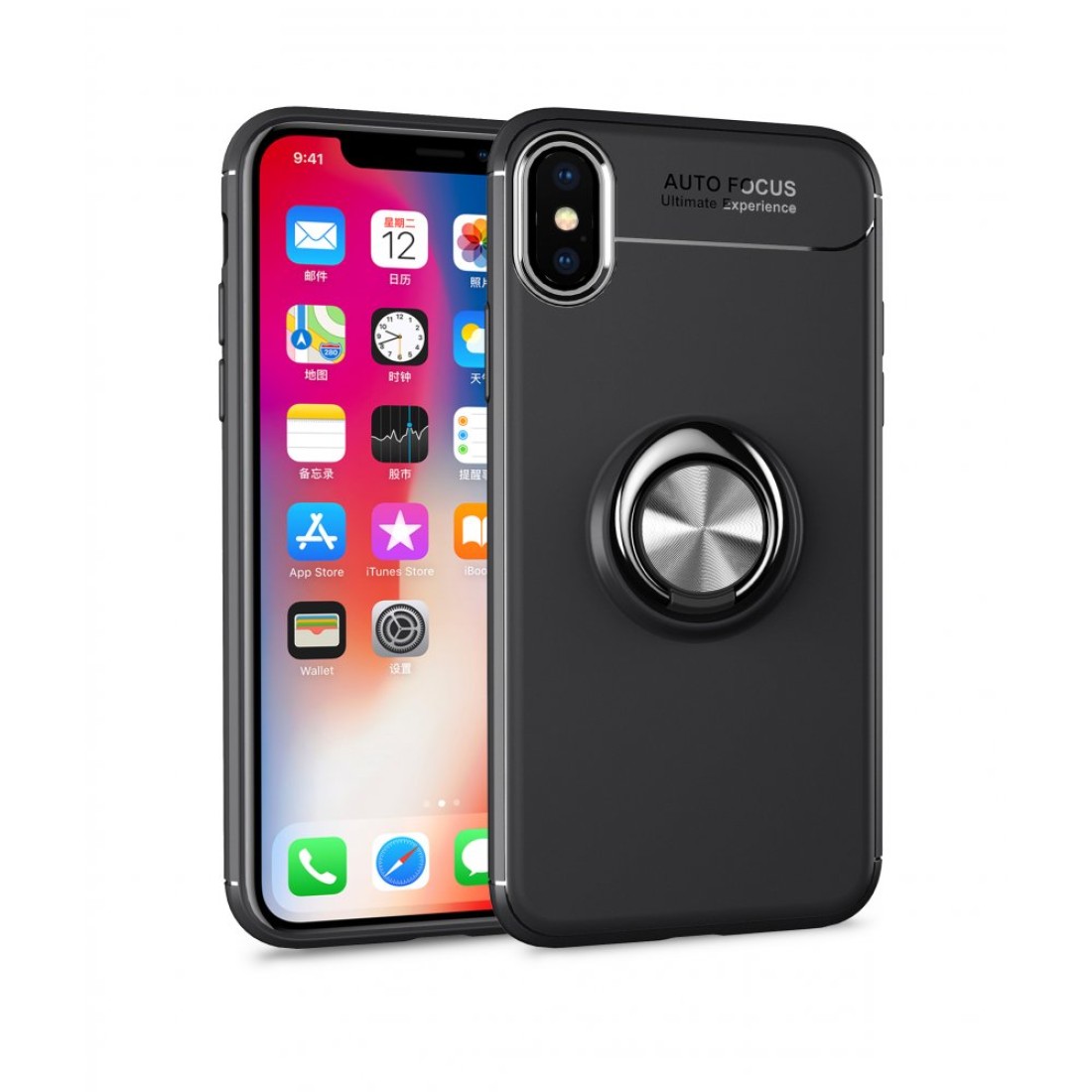 Apple iPhone X Kılıf Range Yüzüklü Silikon - Siyah