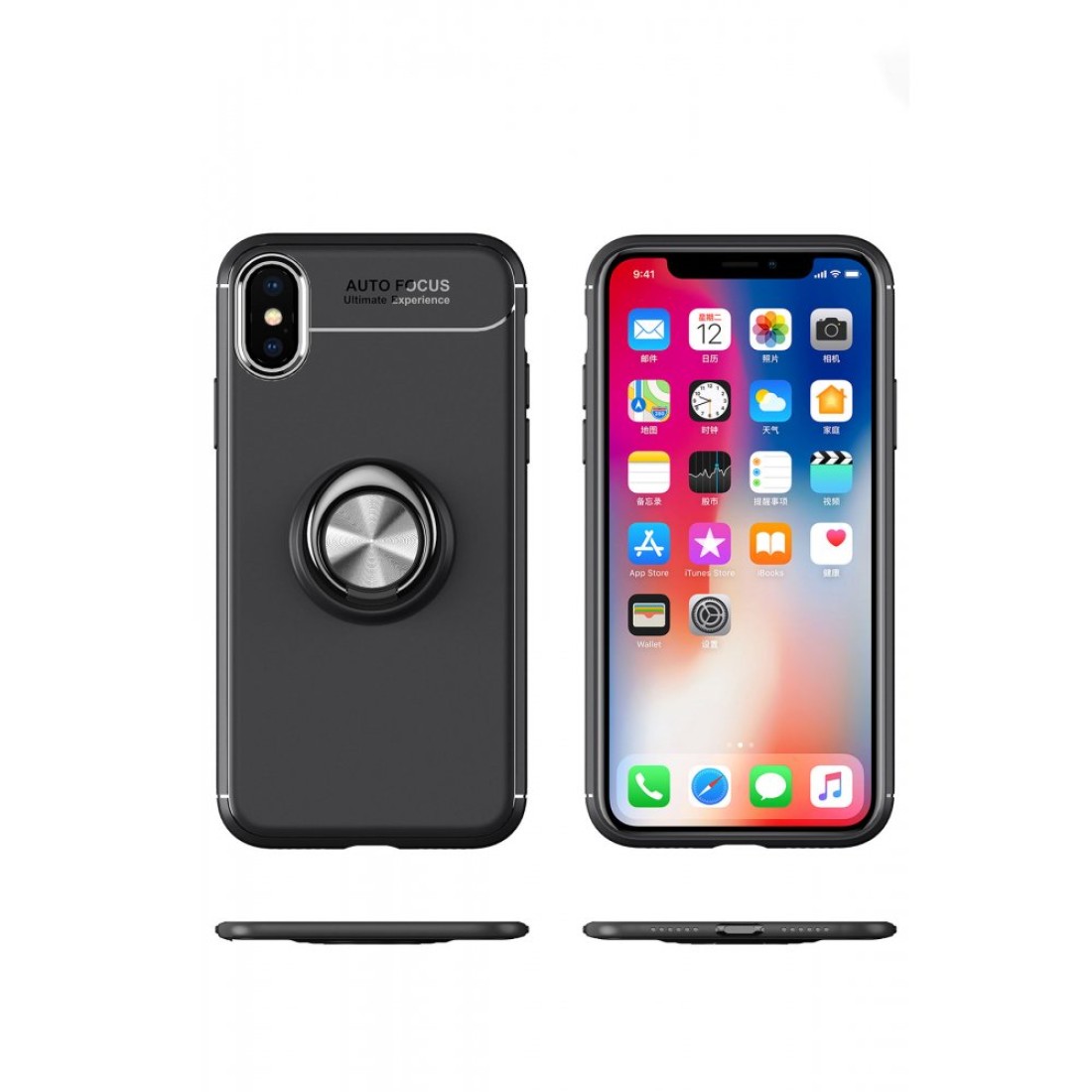 Apple iPhone X Kılıf Range Yüzüklü Silikon - Siyah-Kırmızı