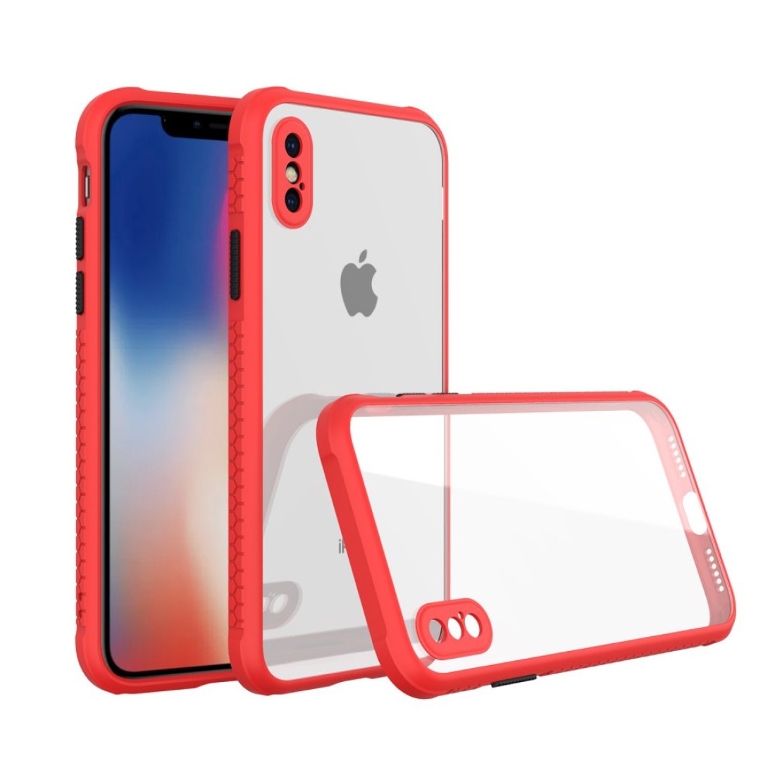 Apple iPhone X Kılıf Miami Şeffaf Silikon  - Kırmızı