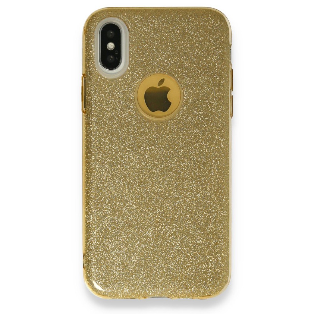 Apple iPhone X Kılıf Simli Katmanlı Silikon - Gold