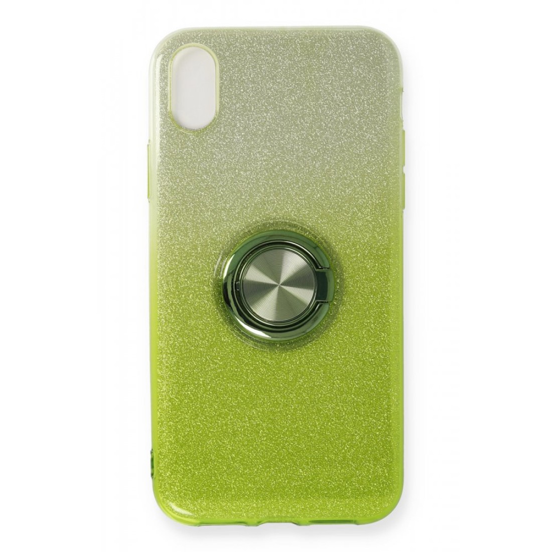 Apple iPhone XR Kılıf Simli Yüzüklü Silikon - Yeşil