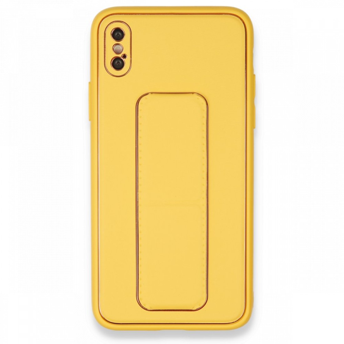 Apple iPhone XS Max Kılıf Coco Deri Standlı Kapak - Sarı