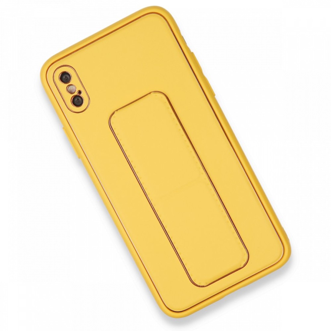 Apple iPhone XS Max Kılıf Coco Deri Standlı Kapak - Sarı