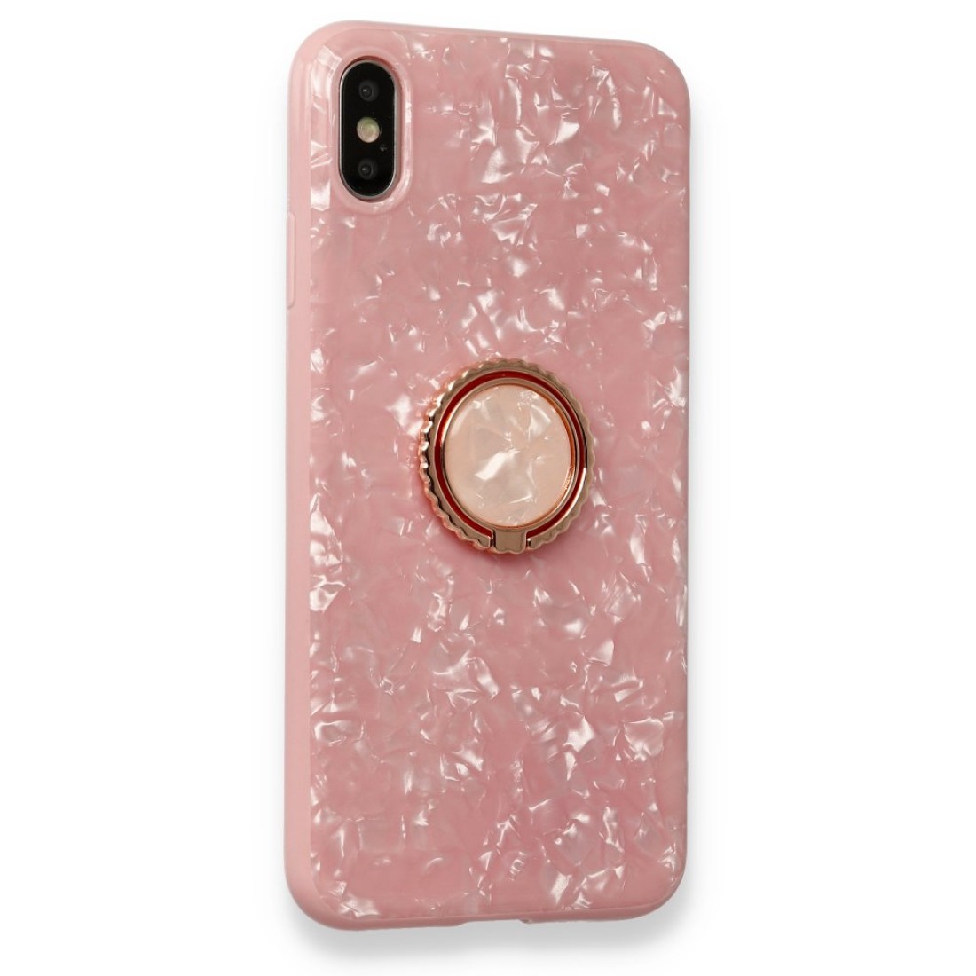 Apple iPhone XS Max Kılıf Marble Yüzüklü Silikon - Pembe