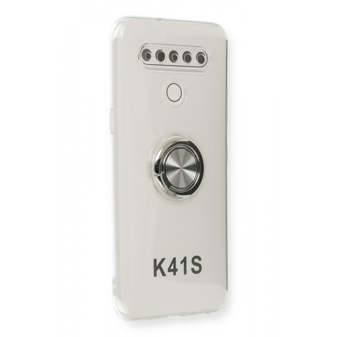 LG K41S Kılıf Gros Yüzüklü Silikon - Gümüş