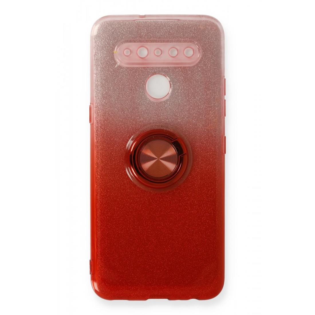 LG K41S Kılıf Simli Yüzüklü Silikon - Kırmızı