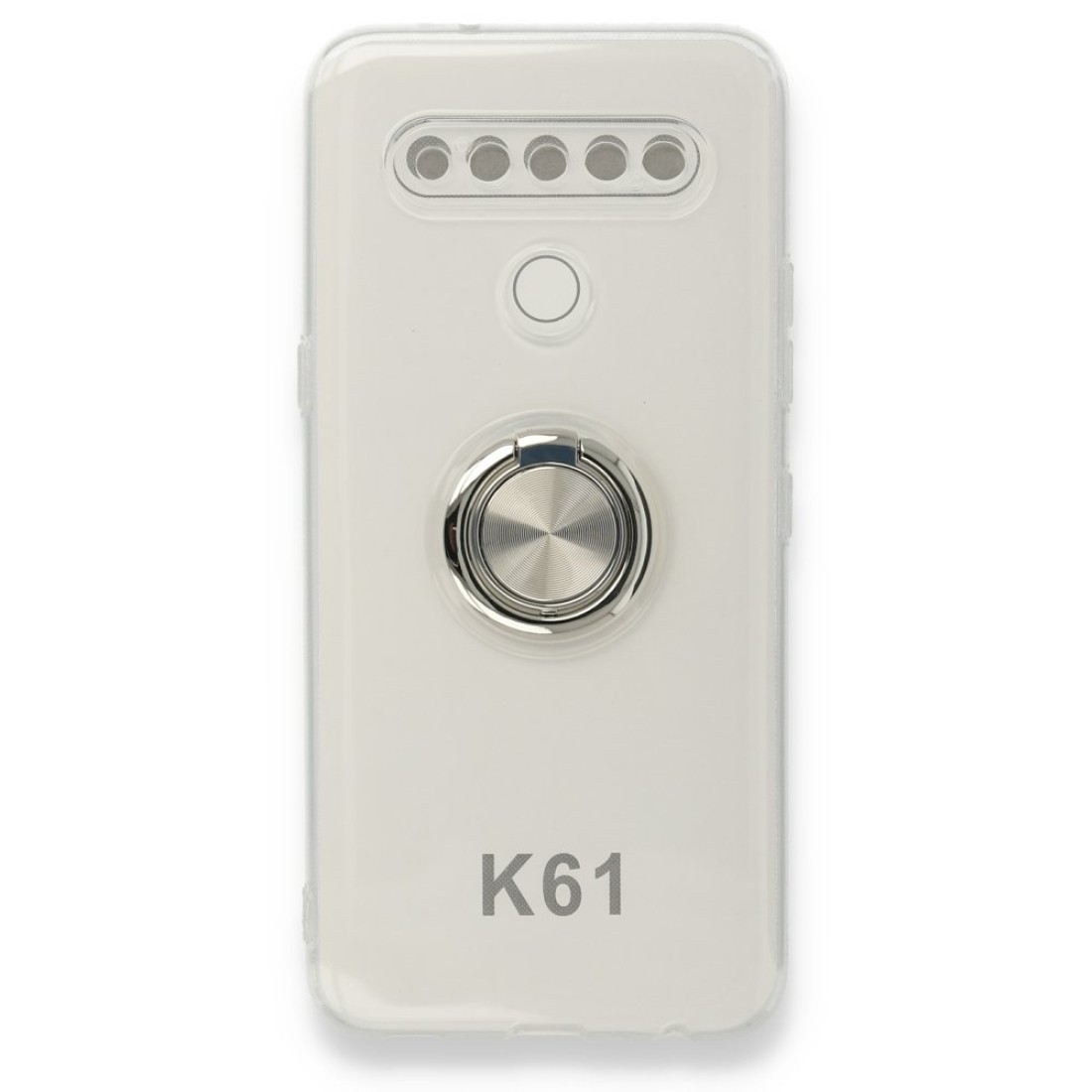 LG K61 Kılıf Gros Yüzüklü Silikon - Gümüş