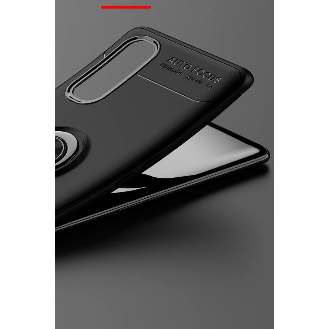 Oppo Find X2 Kılıf Range Yüzüklü Silikon - Siyah-Kırmızı