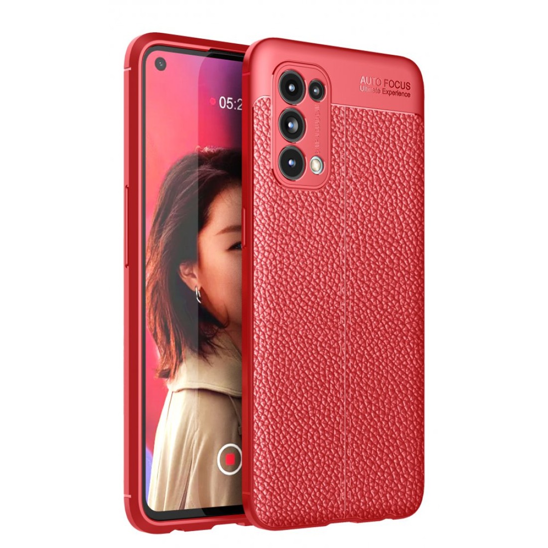 Oppo Reno 5 Kılıf Focus Derili Silikon - Kırmızı