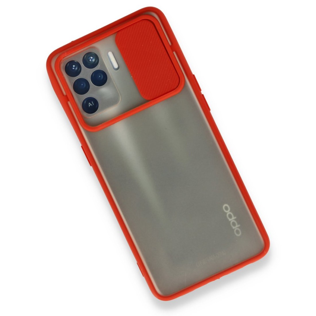 Oppo Reno 5 Lite Kılıf Palm Buzlu Kamera Sürgülü Silikon - Kırmızı