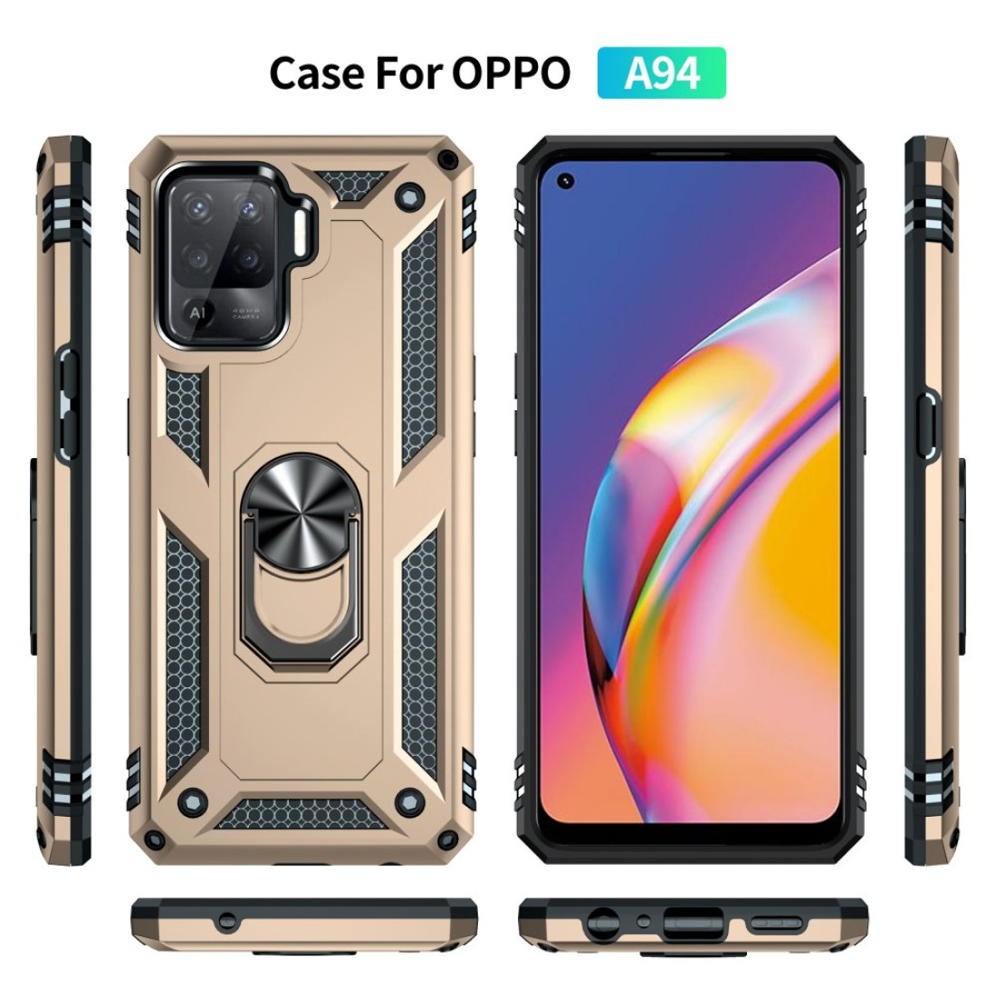 Oppo Reno 5 Lite Kılıf Sofya Yüzüklü Silikon Kapak - Gold