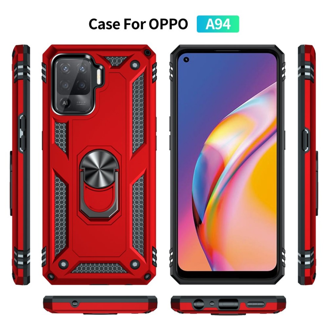 Oppo Reno 5 Lite Kılıf Sofya Yüzüklü Silikon Kapak - Kırmızı