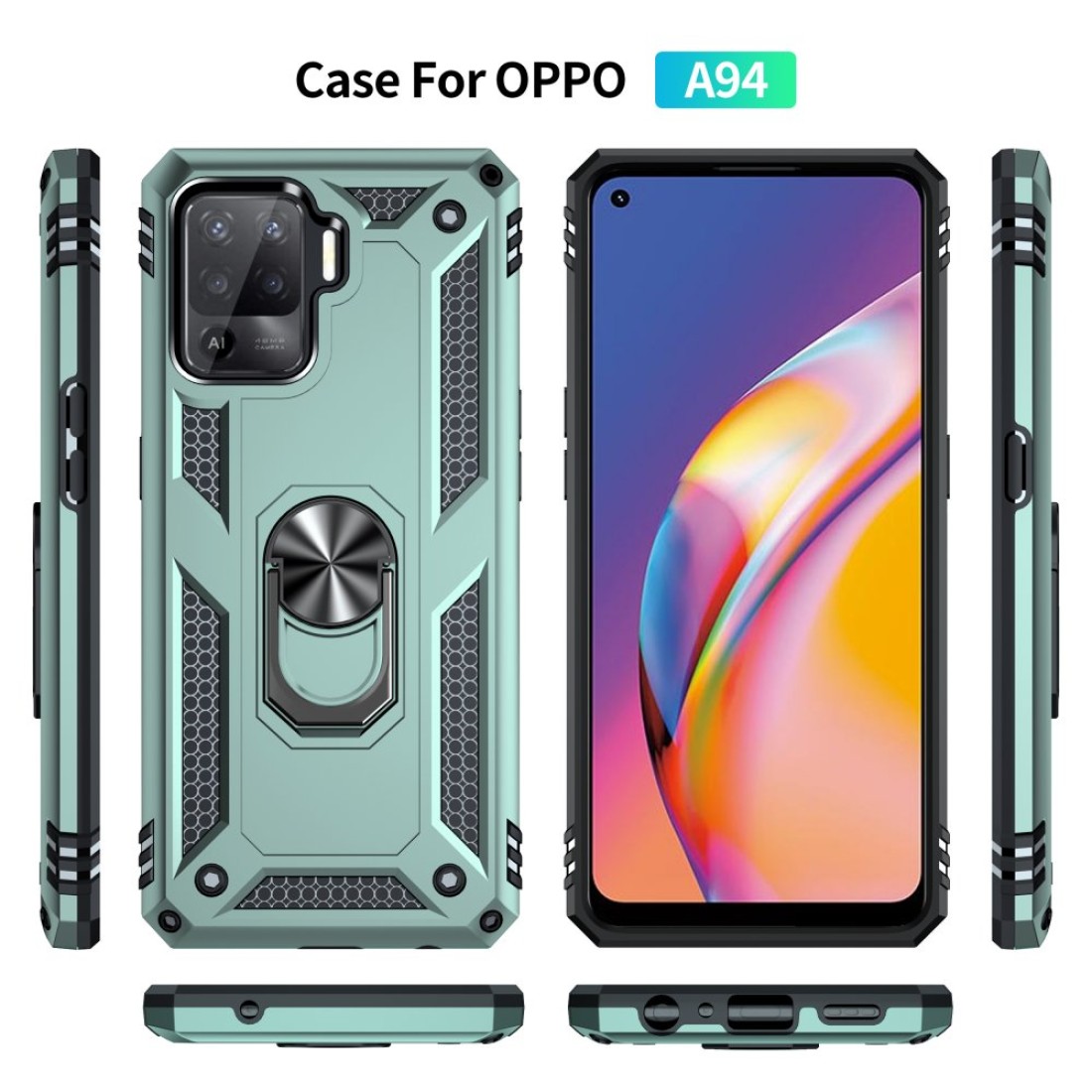 Oppo Reno 5 Lite Kılıf Sofya Yüzüklü Silikon Kapak - Yeşil