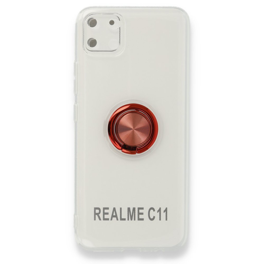 Realme C11 Kılıf Gros Yüzüklü Silikon - Kırmızı