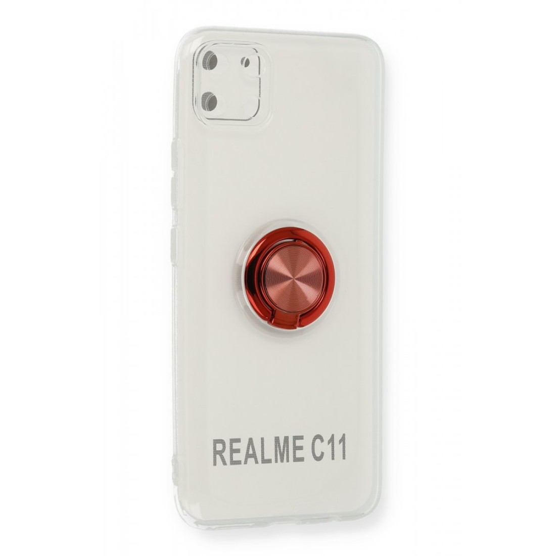 Realme C11 Kılıf Gros Yüzüklü Silikon - Kırmızı